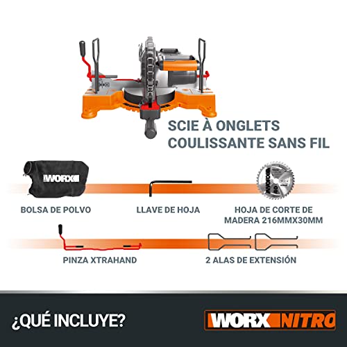 Miniatura 6 de Ingletadora 20v Worx Powershare Wx845.9 - Sin Batería, Ni Cargador Arranque Progresivo, Sistema De Abrazaderas, Guía De Corte Láser, Freno Eléctrico