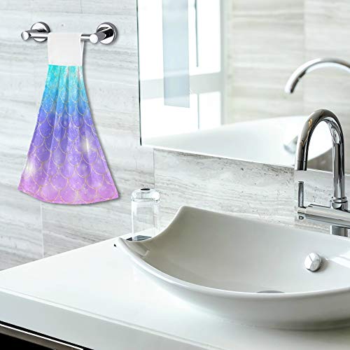 Kocoart Mermaid Fish Scales Kitchen Hand Towels Fantasy Galaxy Hanging Towel Dishcloths With Loop 2Pcs, Soft Super Absorbent Fingertip Towel For Bathroom Washroom Guestroom Hotel 12X17 In #TOP5