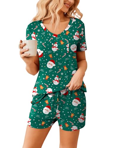 Image of Ekouaer Womens Pajama Sets Short Sleeve Pajamas for Women Sets Soft Lounge Sets Casual V Neck Sleepwear PJS