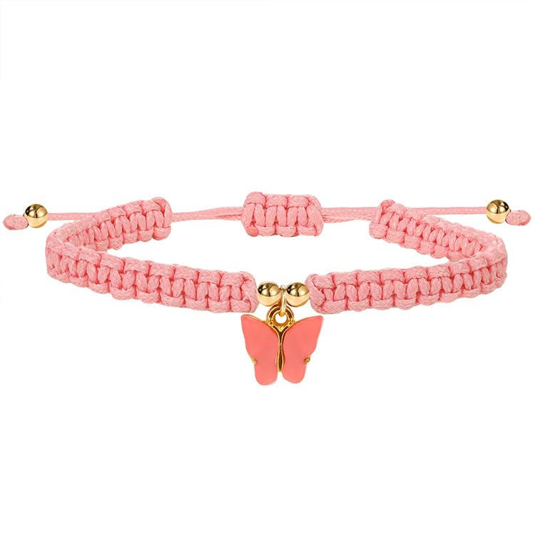 Image of COLORFUL BLING Butterfly Charm Bracelets Adjustable Hand Woven String Bracelets BFF Gift for Women