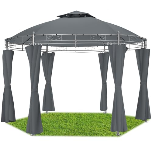 tectake 800723 Gartenpavillon rund Ø 3,5m, wasserabweisend, Pavillon Festzelt inkl. Seitenteile und Befestigungsmaterial (Anthrazit)