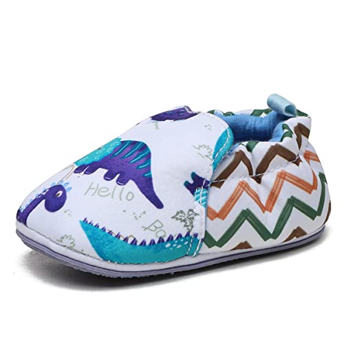 Timatego Toddler Baby Boys Girls Shoes Non Skid Slipper Sneaker Moccasins Infant First Walker House Walking Crib Shoes(6-24 Months)(6-9 Months Infant 01 White Cartoon) #TOP5