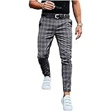 Yokbeer Herren Chino Hose Karierte Stoffhose Lange Regular Fit Stretch Hose Karo-Muster Herrenhose Baumwollhose Männerhose Freizeithose für Männer (Color : Dark Gray, Size : XXL)
