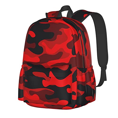 SUPLUCHOM School Backpack Military Camouflake Camo Red Black Casual Daypack Men Women Polyester Laptop Bag with Side Pockets Bookbag for Travel Hiking Work Student Over 3 Years Old Kids