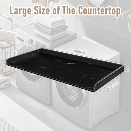 Washer Dryer Countertop with Non-Slip Pad, Multi Layer Solid Wood Washer and Dryer Countertop with Edge Rails for Laundry Room Storage and Organization, 27.5" W x 54" L(Black) - Thumbnail 3