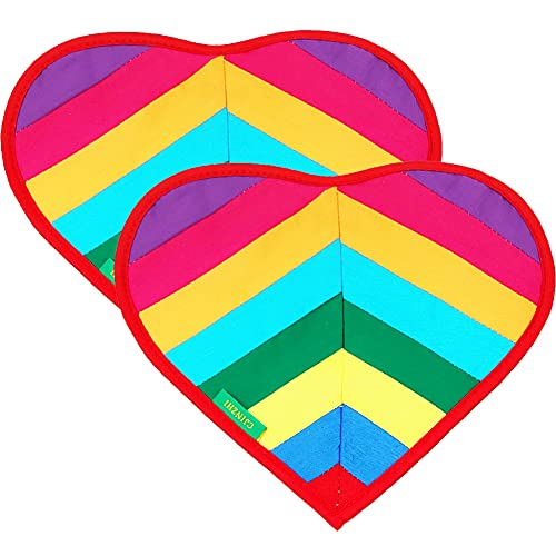 Pot Holders For Kitchen, 2Pcs Fabric Patchwork Mats 100% Cotton Heat Resistant Hot Pads With Hanging Loop For Bbq/Cooking/Baking/Grilling/Microwave/Barbecue (Large Heart Red) #TOP14