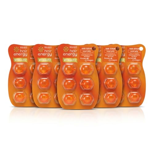 Makarizo Hair Energy VitaGlitz Sérum Capilar con Jalea Real Queratina Colágeno – Cuidado para Cabello Seco y Dañado – 30 Cápsulas Individuales de 1ml