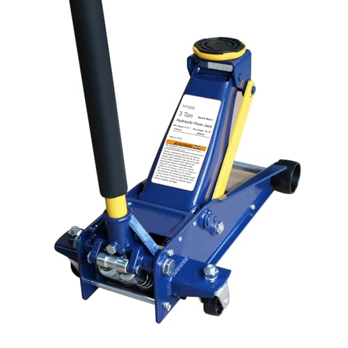 A A IN 3 Ton Heavy-Duty Floor Jack, Steel Hydraulic Jack with Double Pumps for Quick Lifting, Rotating Rear Casters, Blue