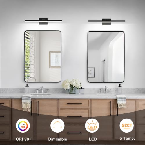 Image of IZORRO Modern Bathroom Vanity Light 16 inch, Rotatable, 12W Dimmable Led Bathroom Light Fixture Over Mirror, Black Vanity Light Bar (5 Color Temperature)