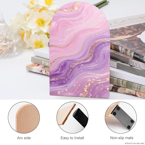 Sujetalibros de mármol rosa y madera moderna para estanterías elegantes 5
