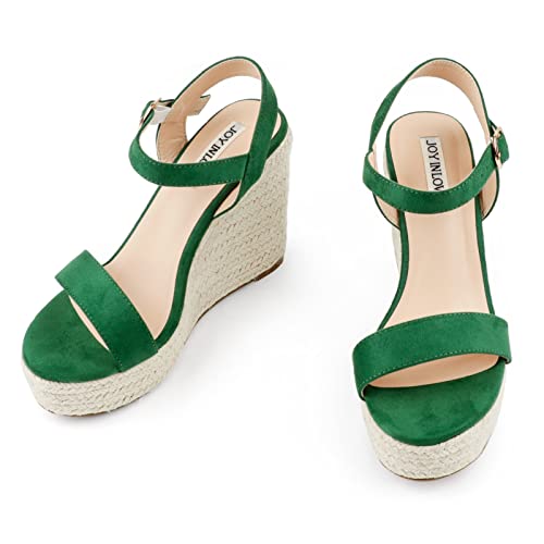 Image of JOY IN LOVE Womens Espadrilles Wedge Sandals Platform Heels Ankle Strap Open Toe Buckle Sandals