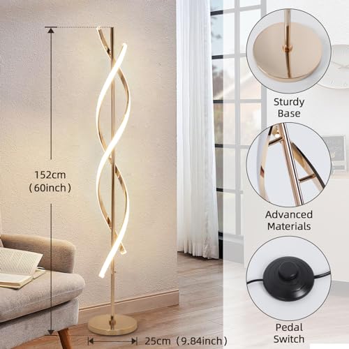 ADISUN 40W LED Floor Lamp Remote Control Dimmable Spiral Floor Lamp Indoor Tall Lamp Floor Lamps for Living Rooms Family Rooms Bedrooms Offices Lighting (Gold) by ADISUN - Image 3