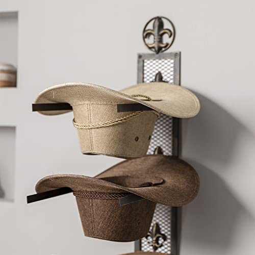 Tickcacy Cowboy Hat Rack For Wall, Metal Fleur-De-Lis Cowboy Hat Holder For 4 Hats, Vertical Western Hat Hanger Wall Mount, Rustic Fold-Up Wall Hanging Decorative Hat Racks, 13.8”W X 32.6”H #TOP3