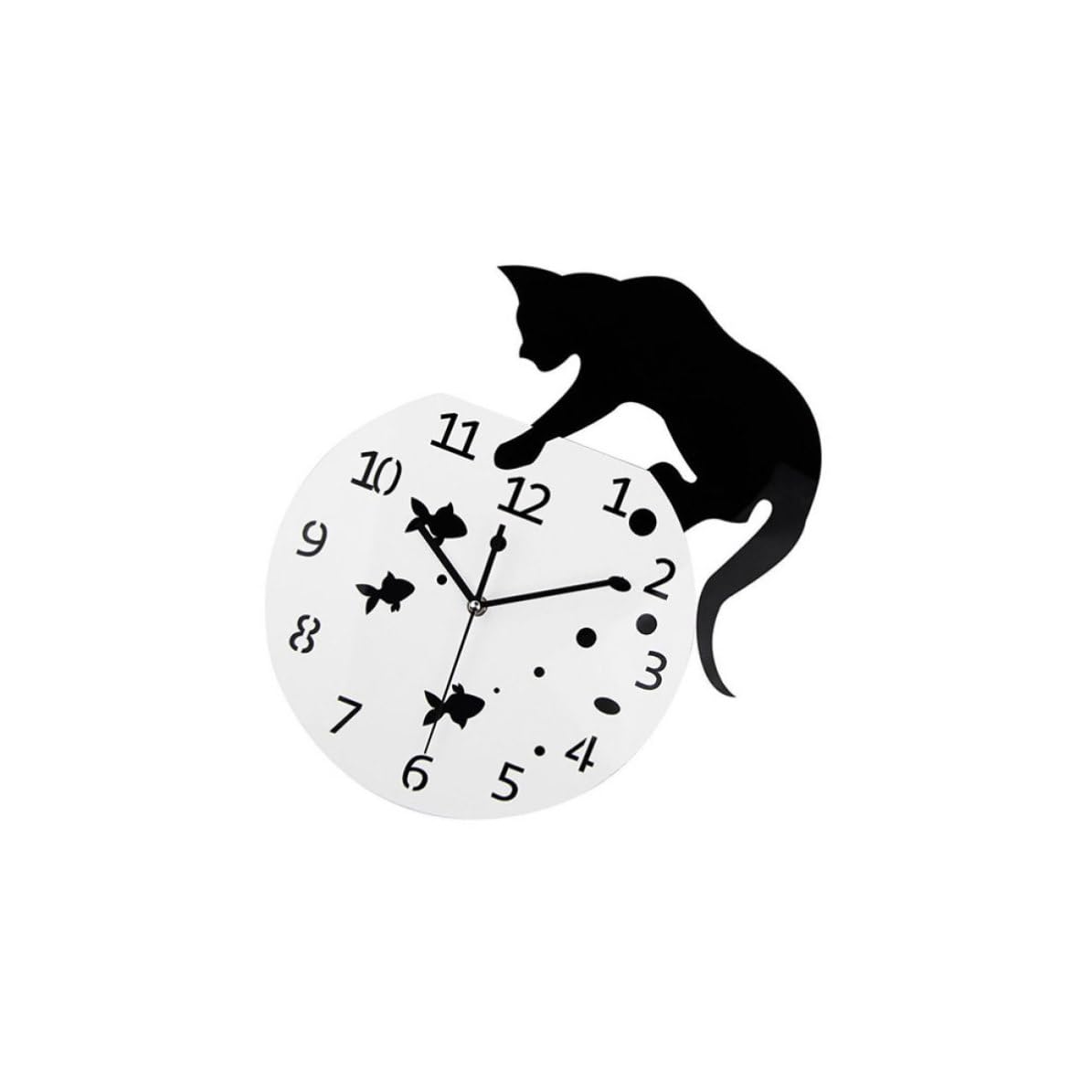 Toyvian Reloj de Pared de Acrílico Reloj de Pared Silencioso Creativo de Cuarzo Diseño de Gato y Pecera para Colgar sin Batería para Oficina y Café