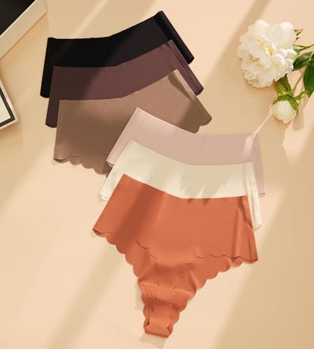 DEANGELMON Seamless thongs for Women Comfortable High Waist Underwear Invisible No Show Wavy Edge Side Panties Pack - Image 5