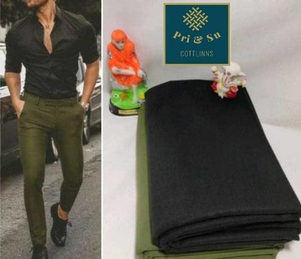 Image of Pri & Su CottLinns Combo of Cotton Shirt and Trouser Fabric Unstitched Desire (Black 000907)