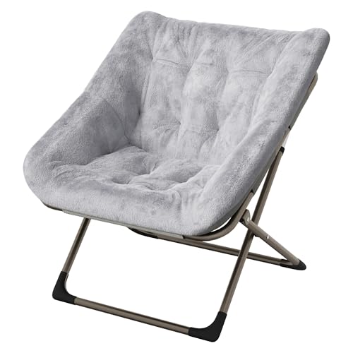 Sillon Plegable Sillon Para Salon Dormitorio Relax Moon Silla Portátil Sillons De Lectura De Metal, Estructura De Acero y Piel Sintética Suave Reposacabezas Alto Respaldo Alto Capacidad 136 Kg Peluche