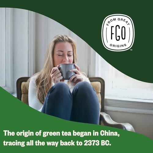 Image of FGO Organic Green Tea, 100 Count Eco-Conscious Tea Bags, Caffeinated, Resealable Pouch, Packaging May Vary (Pack of 1)