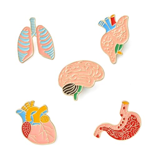 Image of Airssory 5 pcs 5 Styles Body Organ Theme Alloy Enamel Brooches Brain Lung Stomach Heart Lapel Pins for DIY Clothes Backpack Badge Jackets Craft Embellishments