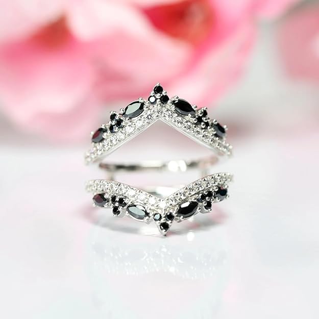 Round & Marquise Cut Black Onyx Ring Enhancer in 925 Sterling Silver - Bridal Wedding Engagement Wrap Ring Jacket For Womens - Handmade Jewerly