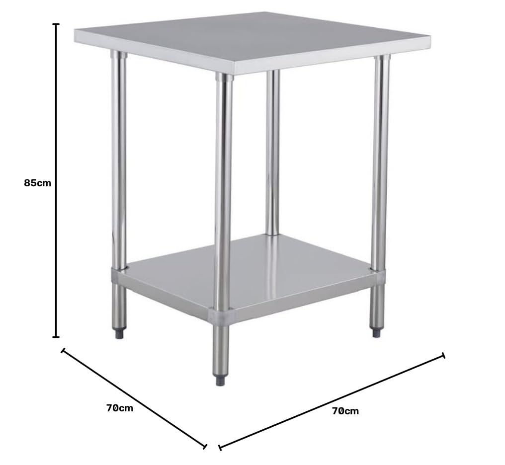 METRO Professional Tavolo da lavoro GWTS4077, acciaio inox, 70 x 70 x 85 cm, 2 ripiani, quadrato, argento, ideale per ristoranti