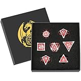 Drachenmuster Metall Würfel Set, 7-teiliges Polyedrisches DND Würfel Set aus Metall, D&D Geschenke mit Geschenkbox, Rollenspiel Brettspiel Zubehör, D20, D12, 2 D10 (00-90 und 0-9), D8, D6 und D4, Rot
