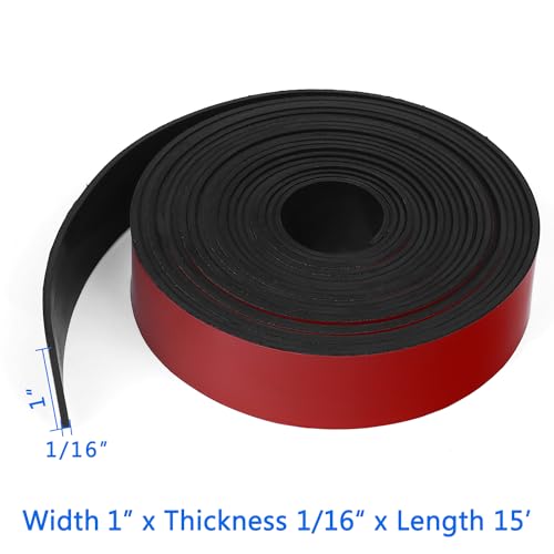 Image of WochiTV Adhesive Solid Rubber Strips, 1 inch Wide x 1 /16 inch Thick x 180 inch Long Self Stick Black Neoprene Rubber Rolls Perfect for DIY Insulation Cushion Gasket, Sealing, Liner, Weather Striping
