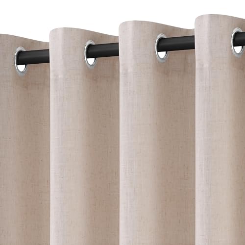 Image of Nanspring Oatmeal Linen Curtains 84 Inches Long for Living Room Grommet Semi Sheer Light Filterinig Bedroom Window Curtain Panels Neutral Tone Modern Minimalist Room Cozy Decor 52x84,2 Panels Sets