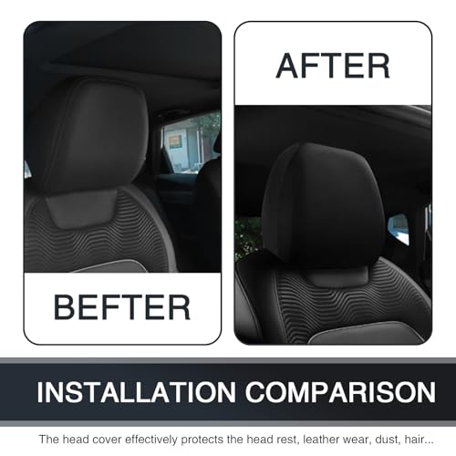 QODOLSI Pack-4 Car Seat Headrest Dust Cover, 9\" x 10.6\" Stretch Full Surround Anti-scratch Protector, Breathable Sweat Absorbent Cleanable Reusable Cover for All Seasons, Universal for Cars (Black) - Thumbnail 5