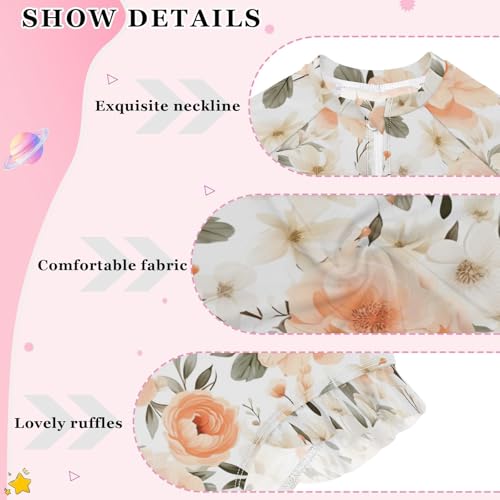 Peach Bloom Flower Floral Girls Long Sleeve Swimsuit UPF 50+ Rashguard Swimwear One Piece Bathing Suit 212172883