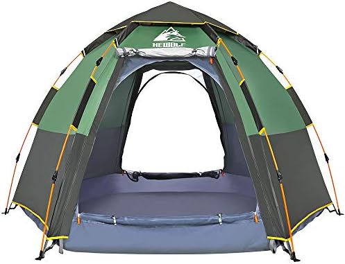 Hewolf Waterproof Instant Camping Tent - 2/3/4 Person Easy Quick Setup Dome Family Tents for Camping,Double Layer Flysheet Can be Used as Pop up Sun Shade (Green Ten Instant)