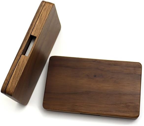 2 Pieces Business Card Holder Slim Name Card Cases Holder Wooden Business Card Case Transverse Business Name Card Holder Credit Card Case with Magnetic Shut, Brown image 5