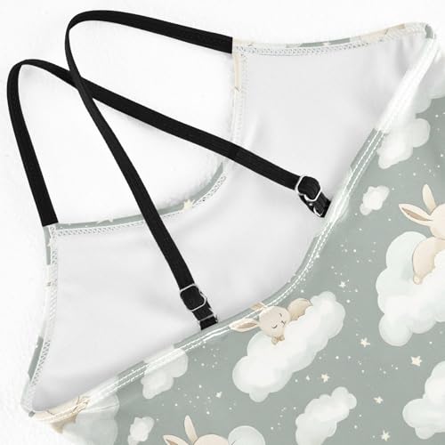 senya Girls Swimsuits One-Piece Swimwear Tie Bathing Suit Beach Summer Round Neck 7-8T Cloud Rabbit Pattern4
