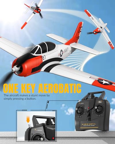 Image of volantexrc RC Plane for Beginners, 4CH WWII RC Airplane T28 Trojan with Aileron, 2.4Ghz Remote Control Plane with Xpilot Self Righting & One Key Aerobatic for Adults (761-9 RTF)