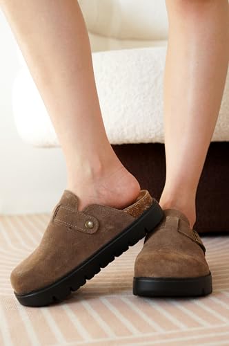 Project Cloud Genuine Leather Platform Clogs for Women Footwear - Memory Foam Arch Support Cork Footbed Casual Shoes & Mules for Women 2025 (Benton Chunky)