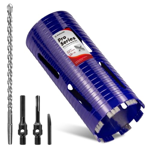 4-1/4" Core Drill Bit with Pilot Bit &amp; Adapters(SDS Plus and 1/2" Hex), 5/8"-11 Thread, 9.5" Depth, Upgraded-Welded Segments Diamond Core Bits for Concrete, Masonry, Brick Block