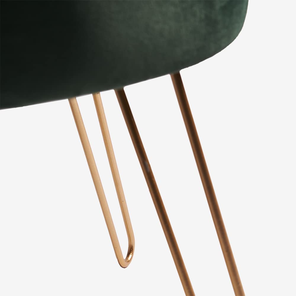 Pouf poggiapiedi in velluto - Rotondo - Elegante - Sgabello imbottito - Gambe dorate - verde bosco - Pronta consegna