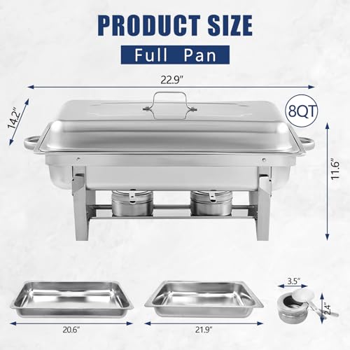 EVGTTI 4 Pack 8 Qt Full Size Stainless Steel Chafing Dishes Buffet Set, Silver Rectangular Catering Chafer Warmer Set with Trays Pan Lid Folding Frame for Kitchen Party Banquet Dining - Thumbnail 5