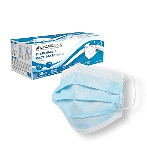Mobiclinic, Máscara cirúrgica IIR, 50 unidades, marca espanhola, máscaras médicas homologadas, 3 camadas, alta eficiência de filtração bacteriana, 99,8%, norma EN 14683:2019, marcação CE
