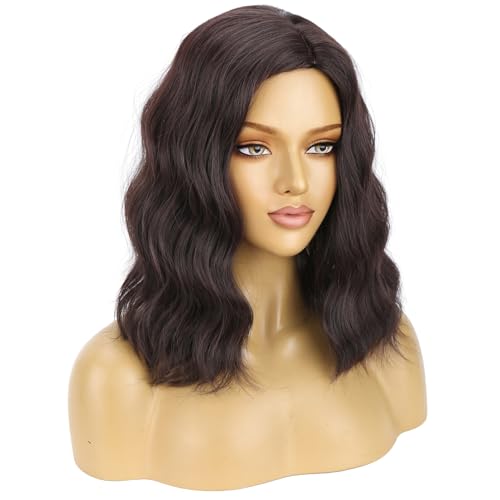 Image of BERON Brown Wigs for Women Short Curly Wavy Wig Girls Mixed Brown Body Heat Resistant Synthetic Hair Wig for Cosplay Party or Daily Use