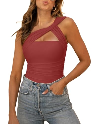 Amazon.com: REORIA Womens Sexy One Shoulder Asymmetrical Tank Top