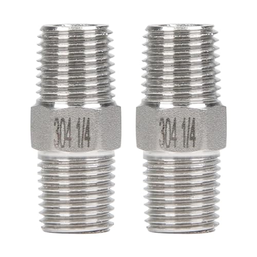 YUEARN - 2Pcs 1/4" Male Hex Nipple Pipe Fittings, 304 Stainless Steel Threaded Adapter Fittings, 1/4-inch Male Equal Nipples Connectors, Male Straight Threaded Pipe Fitting