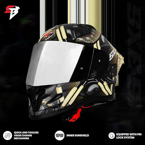 Image of Steelbird SBH 61 SXE X2 ISI and Dot Certified Full Face Helmet for Men and with Inner Silver Sunshield