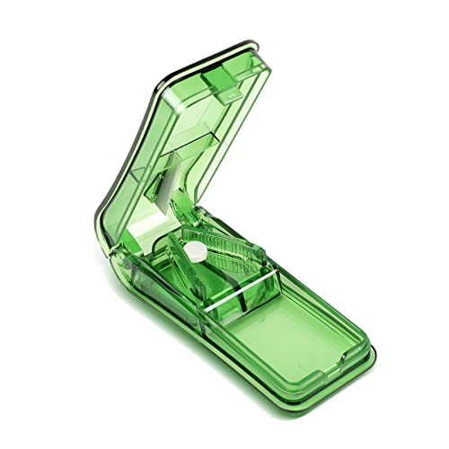 Opret Cortador de Pastillas Portátil, Corta Pastillas de Precision en 4 Trozos, Partidor de Pastillas con Cuchilla para Píldoras Pequeñas y Grandes (Verde)