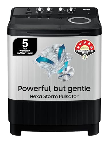 Samsung 8.5 kg, 5 star, Semi-Automatic Top Load Washing Machine (WT85C4200GG/TL, Air Turbo Drying, Light Gray, 2023 Model)