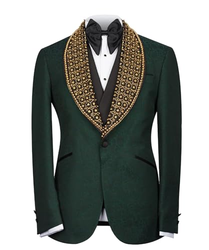 Embellished Men's Black Paisley Blazer with Gold Rhinestone Formal Tuxedo Jacket with Shawl Lapel