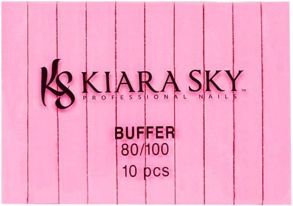 Kiara Sky Pink Professional Manicure Double Sided Dual Grit Nail Buffer - 10 Piece Set - 80/100 Grit