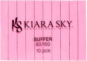Kiara Sky Pink Professional Manicure Double Sided Dual Grit Nail Buffer - 10 Piece Set - 80/100 Grit