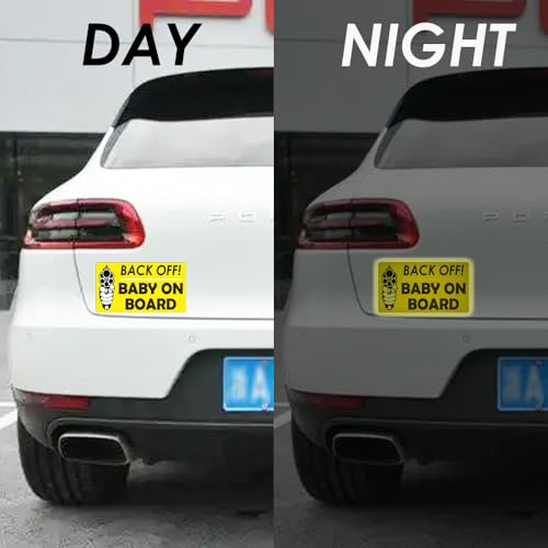 Image of 1step2dream Funny Baby on Board Bumper Sticker 2Pcs, Car Essentials | Back off Sign and Reflective See-Through When Driving in the Dark | 7 x 5 Inches