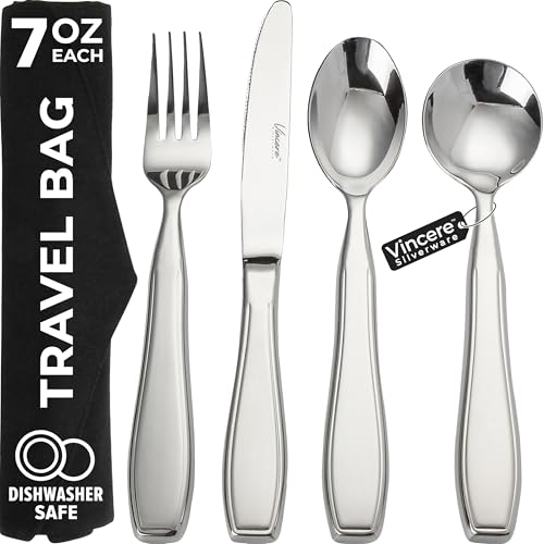 Comparison: Best Weighted Silverware For Tremors 2 Weighted Utensils for Tremors and Parkinsons, Heavy Weight Stainless Steel Silverware Set, Adaptive Eating Flatware Helps Hand Tremors, Parkinsons Aids for Living, Arthritis - Knife, Fork, Spoons, 7oz